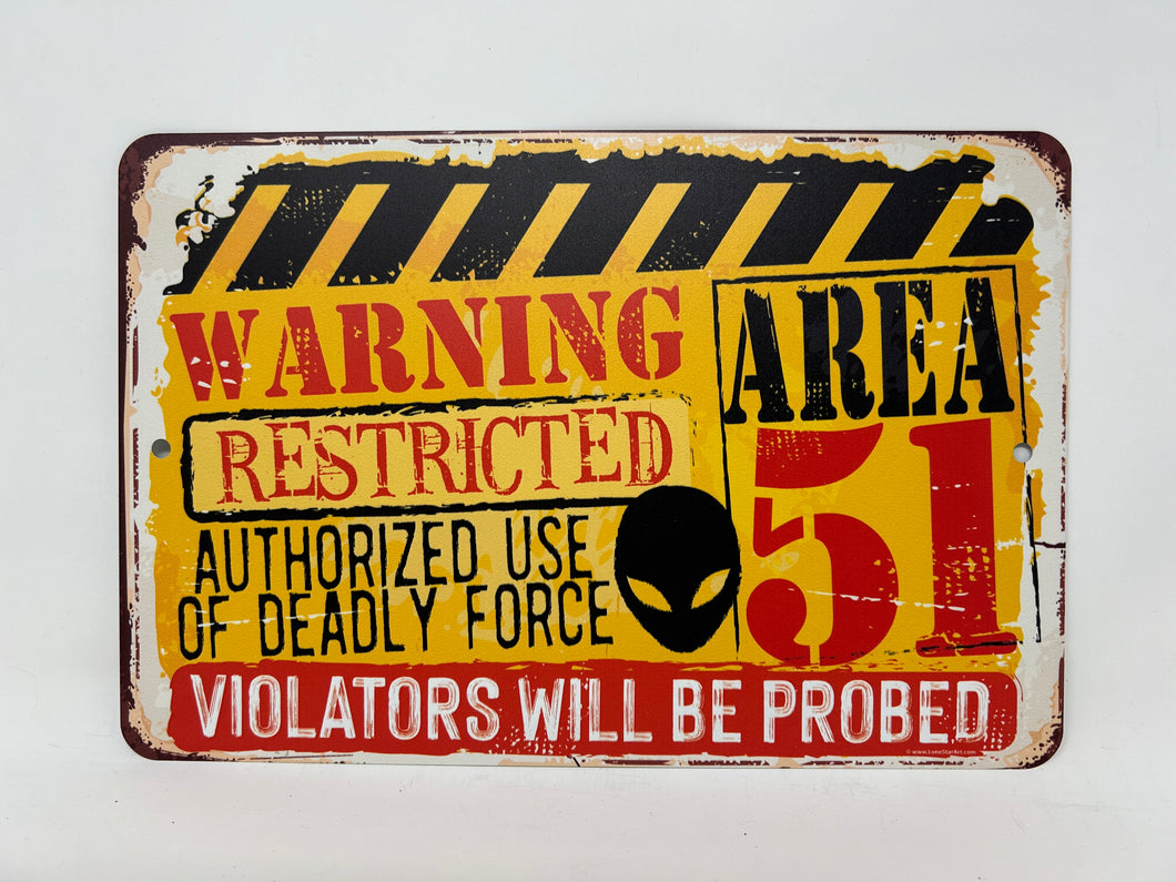 Warning Area 51 Aluminum Sign 8 x 12