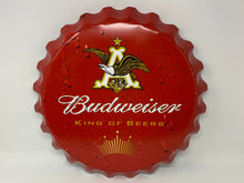 Load image into Gallery viewer, Budweiser King of Beers 16.5&quot; Bottle Cap Tin Sign
