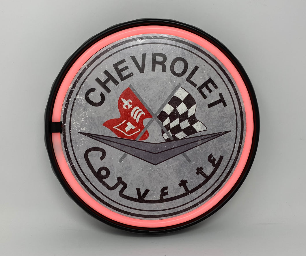 Chevrolet Corvette Round Bottle Cap LED Rope Sign