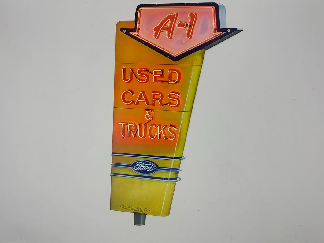 Ford A-1 Used Cars & Trucks Steel Sign - Neon Looking