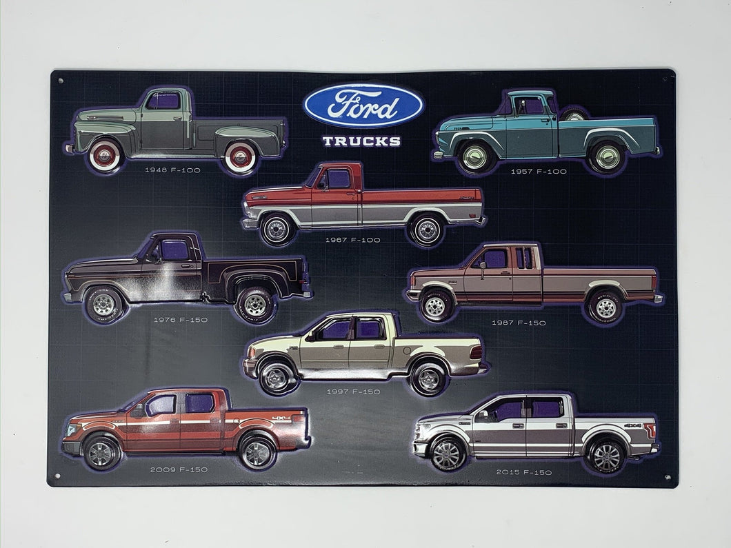 Ford Trucks Collage Embossed Metal Sign