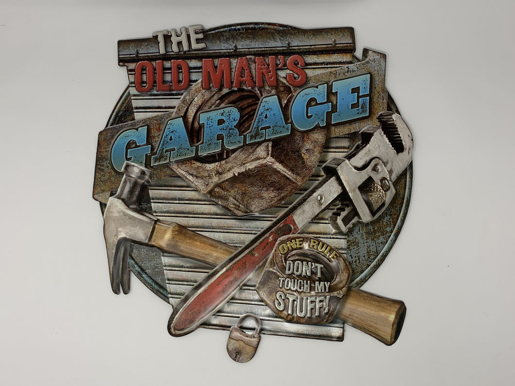 Old Man's Garage Embossed Metal Sign