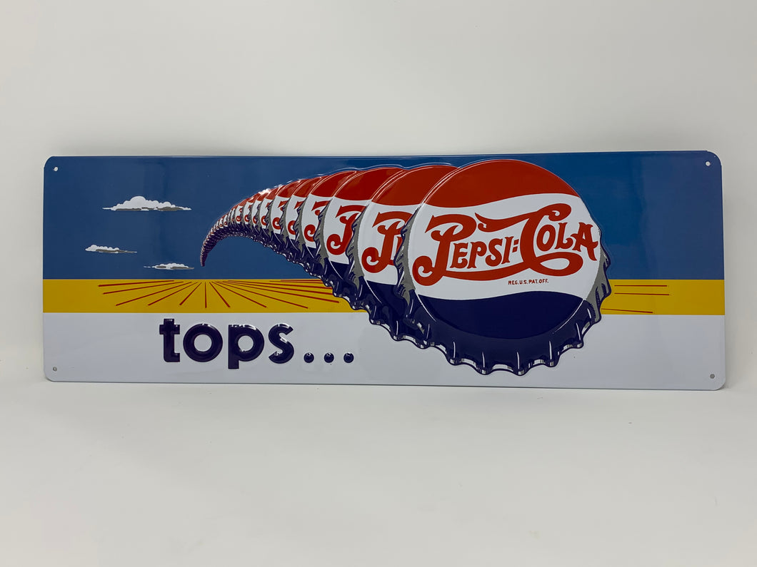 Pepsi Cola Tops Embossed Tin Sign