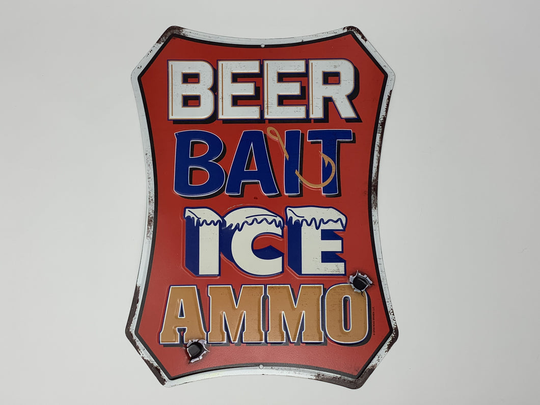 Beer Bait Ice Ammo Embossed Metal Sign