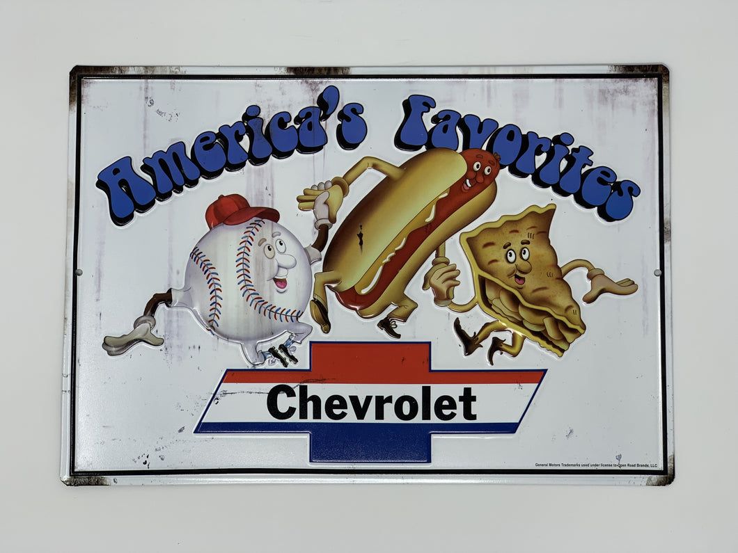 America's Favorite Chevrolet Embossed Metal Sign