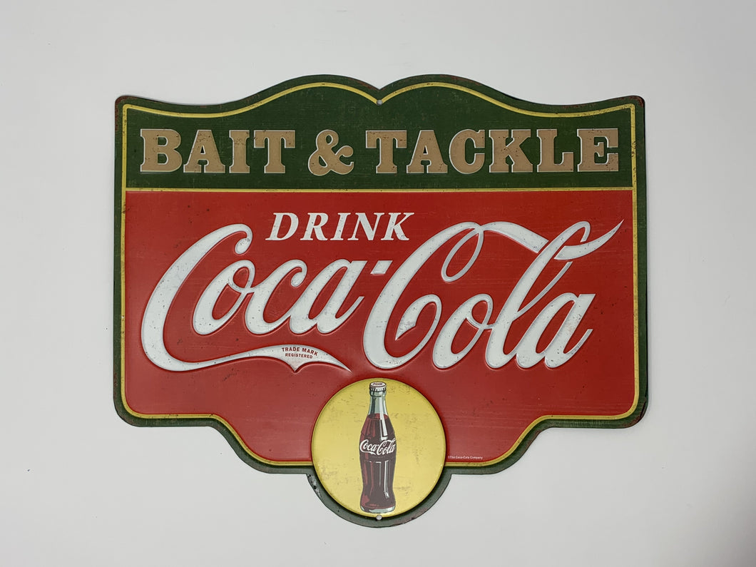 Coca Cola Bait & Tackle Embossed Metal Sign