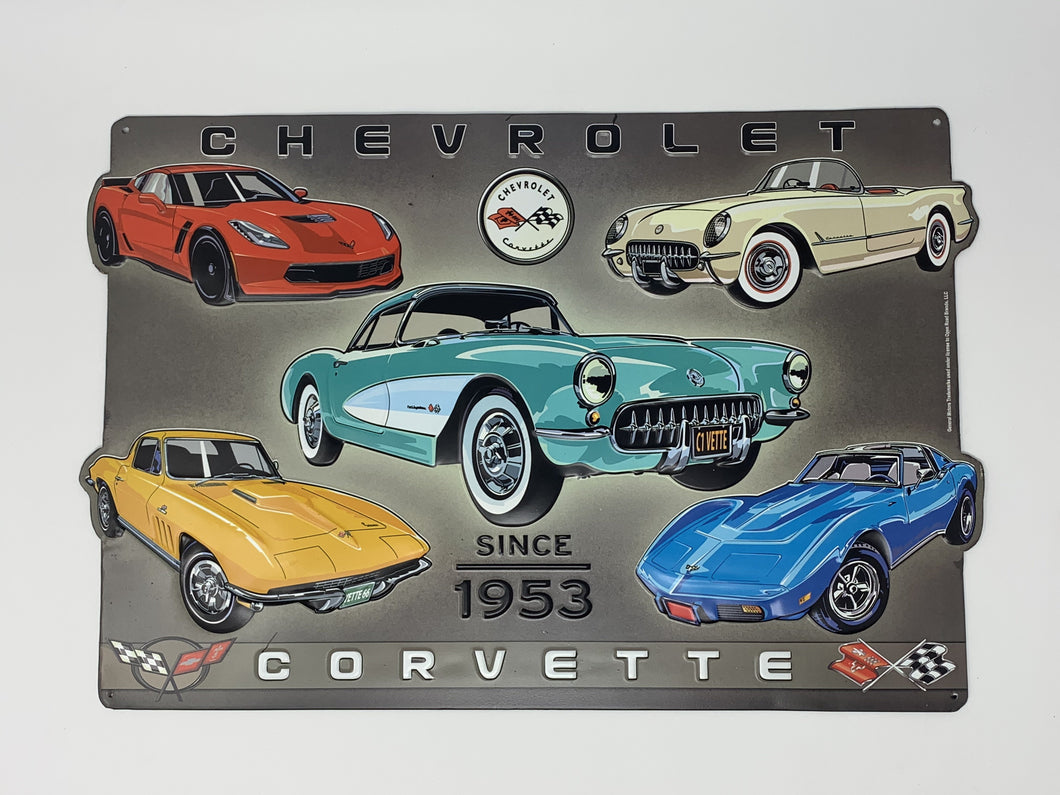 Chevrolet Corvette Collage Embossed Metal Sign