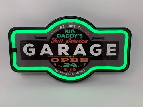 Big Daddy's Garage Open 24 Hours LED Rope Sign