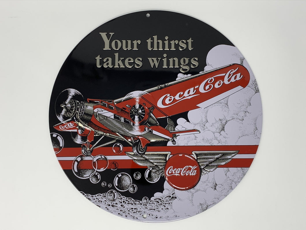 Coca Cola Tri-Motor Embossed Tin Sign