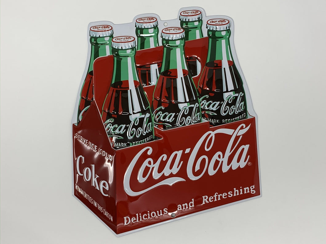 Coca Cola Coke Carton Delicious and Refreshing Embossed Tin Sign