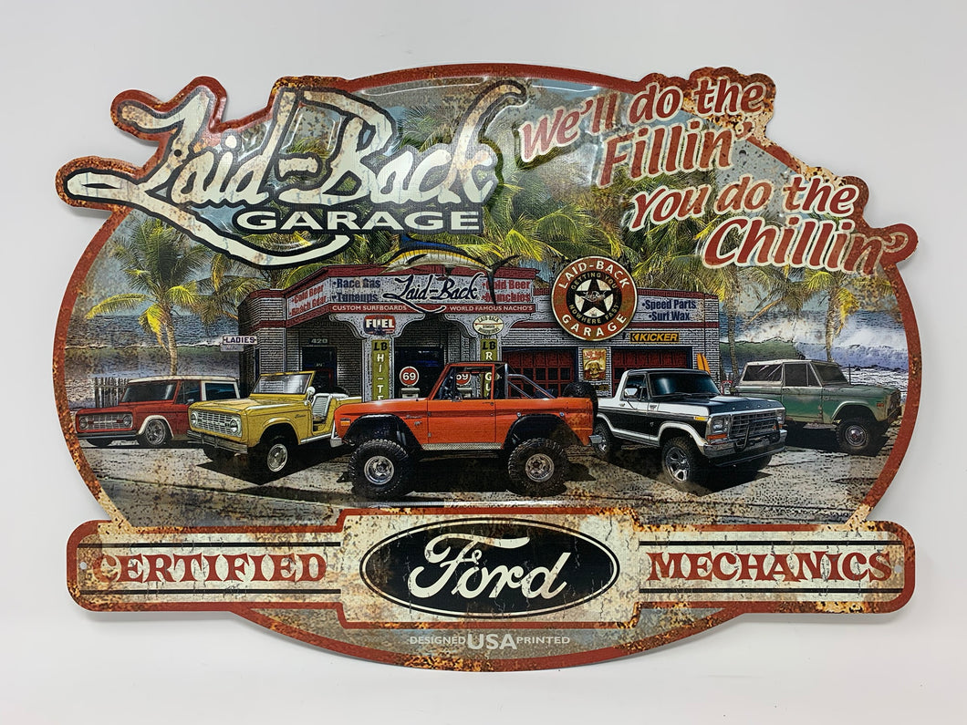 Ford Bronco Laid-Back Garage Embossed Sign