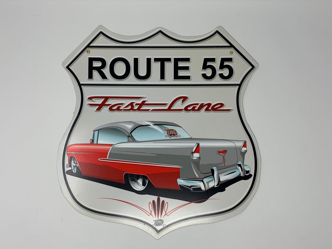 Tony's Pinstriping Chevrolet Bel Air Route 55 Classic Car Shield Steel Sign
