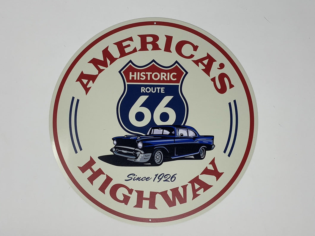 Route 66 America's Highway Round Aluminum Sign